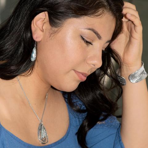 Sterling Silver Roman Glass Pear Drop Pendant Necklace - Ameeru Goods