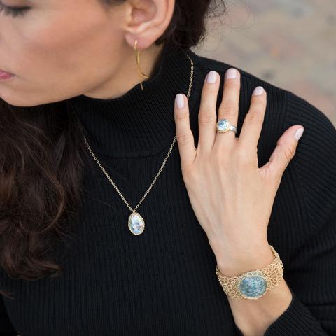 Sterling Silver 2 Tone Roman Glass Ring - Ameeru Goods