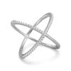 Cubic Zirconia Rhodium Plated Criss Cross Ring - Ameeru Goods