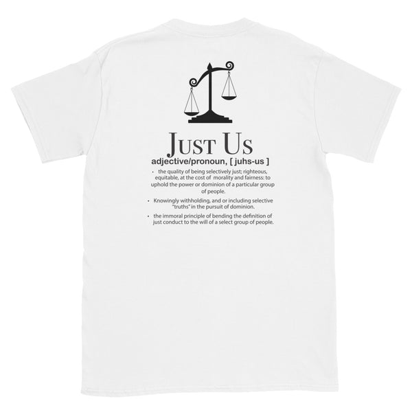Justice JustUs battle black text Short-Sleeve Unisex T-Shirt - Ameeru Goods