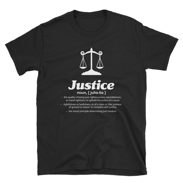 Justice JustUs battle white text Short-Sleeve Unisex T-Shirt - Ameeru Goods