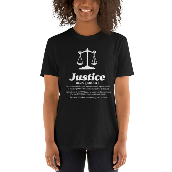 Justice JustUs battle white text Short-Sleeve Unisex T-Shirt - Ameeru Goods