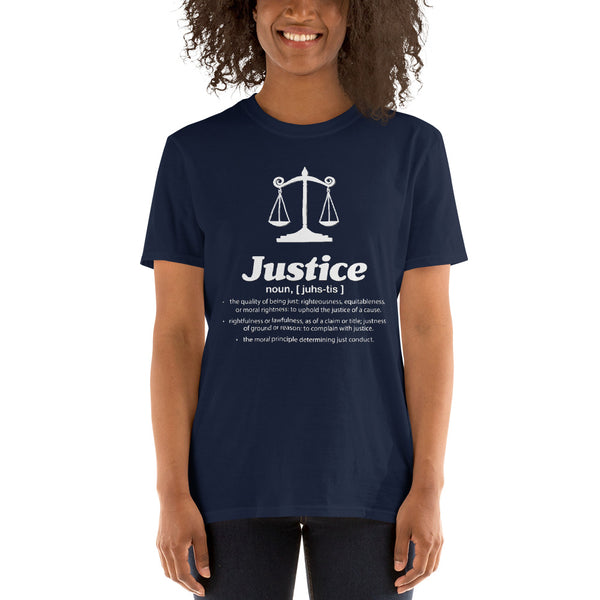 Justice JustUs battle white text Short-Sleeve Unisex T-Shirt - Ameeru Goods