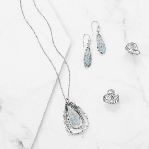 Sterling Silver Roman Glass Pear Drop Pendant Necklace - Ameeru Goods