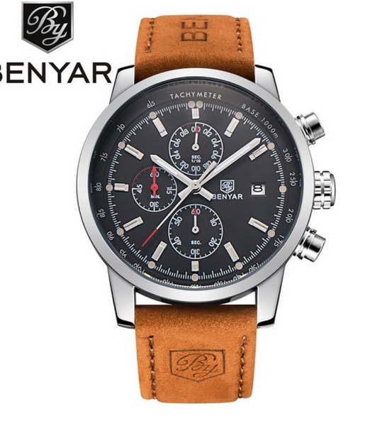 Leather Waterproof Sport Quartz Chronograph Wrist Watch - Ameeru Goods