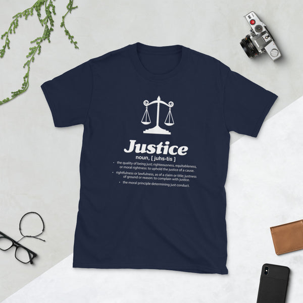 Justice JustUs battle white text Short-Sleeve Unisex T-Shirt - Ameeru Goods