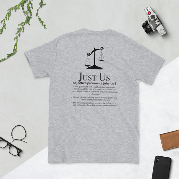 Justice JustUs battle black text Short-Sleeve Unisex T-Shirt - Ameeru Goods