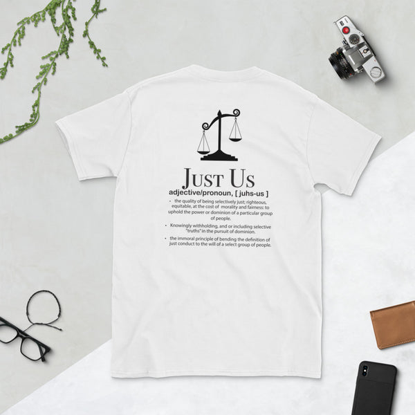 Justice JustUs battle black text Short-Sleeve Unisex T-Shirt - Ameeru Goods