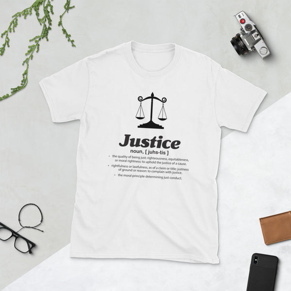 Justice JustUs battle black text Short-Sleeve Unisex T-Shirt - Ameeru Goods