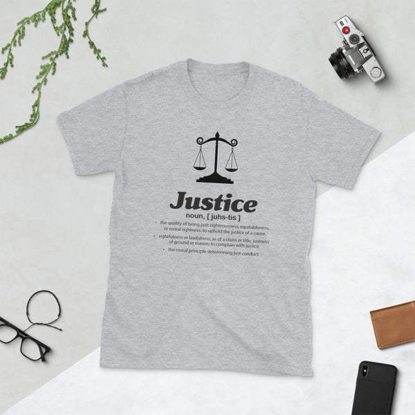 Justice JustUs battle black text Short-Sleeve Unisex T-Shirt - Ameeru Goods