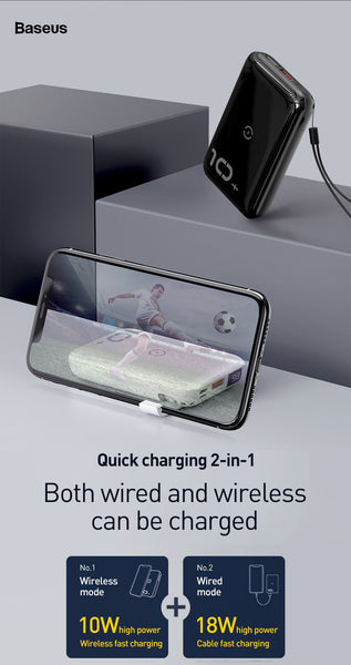 Mobile QI Wireless 10000 mAh Power Bank Charger + QC 3.0 Fast Charging USB External Battery Pack - Ameeru Goods