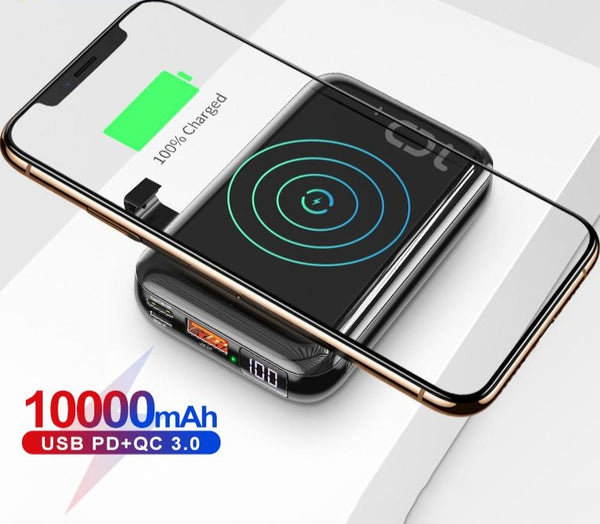 Mobile QI Wireless 10000 mAh Power Bank Charger + QC 3.0 Fast Charging USB External Battery Pack - Ameeru Goods