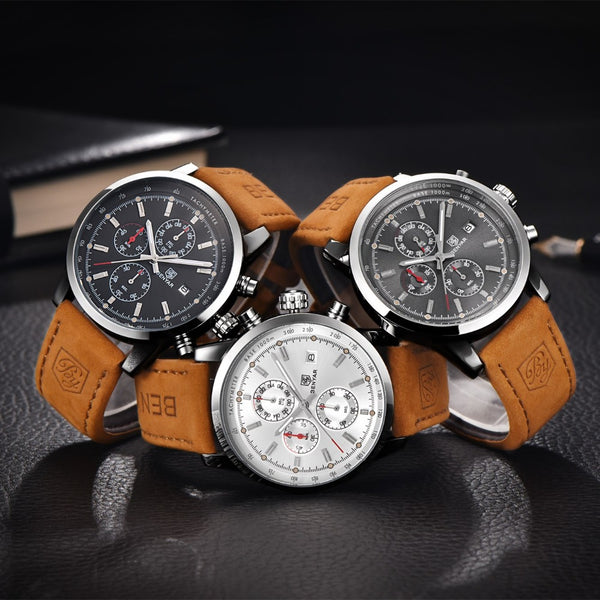Leather Waterproof Sport Quartz Chronograph Wrist Watch - Ameeru Goods