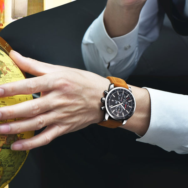 Leather Waterproof Sport Quartz Chronograph Wrist Watch - Ameeru Goods