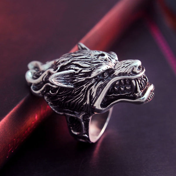 Solid 925 Sterling Silver Vintage Dire Wolf Ring - Ameeru Goods
