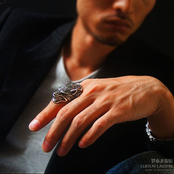 Solid 925 Sterling Silver Vintage Dire Wolf Ring - Ameeru Goods
