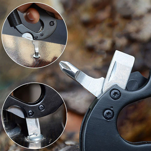 Multi-function 5 in 1 Carabiner Tool with Buckle Lock, Flat and Phillips Head Screwdriver - Ameeru Goods