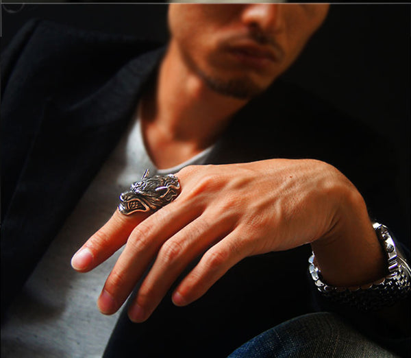 Solid 925 Sterling Silver Vintage Dire Wolf Ring - Ameeru Goods