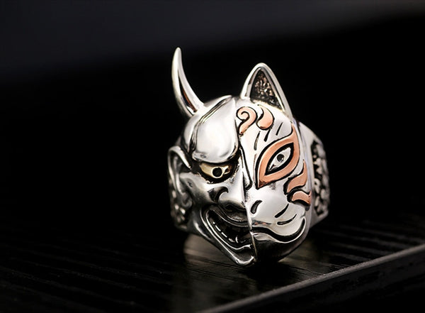 Solid 925 Sterling Silver Face of Duality Ring - Ameeru Goods