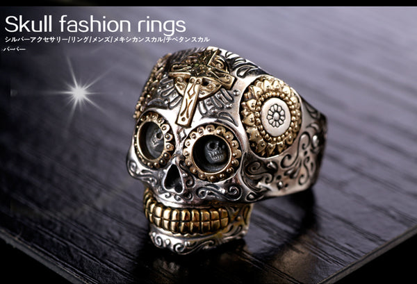 Solid 925 Sterling Silver Day of the Dead Sugar Skull Ring - Ameeru Goods