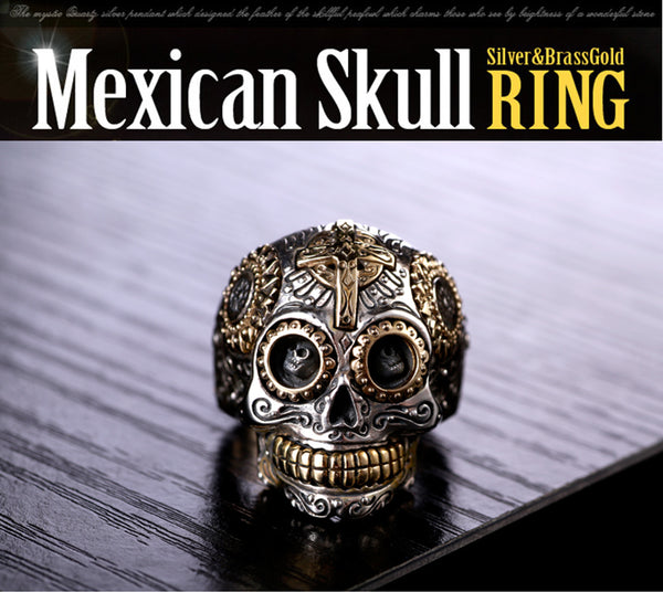 Solid 925 Sterling Silver Day of the Dead Sugar Skull Ring - Ameeru Goods