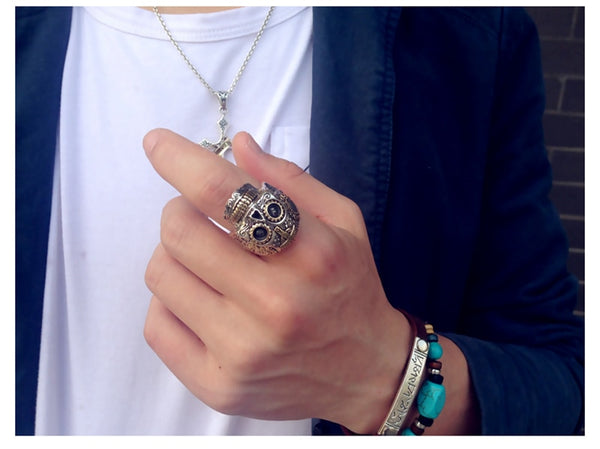 Solid 925 Sterling Silver Day of the Dead Sugar Skull Ring - Ameeru Goods