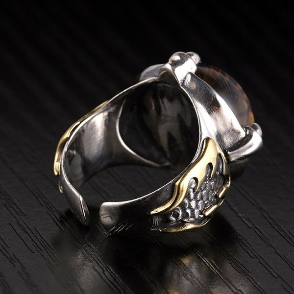 Solid 925 Silver Adjustable All Seeing Eye Vintage Yellow Cubic Zirconia Ring - Ameeru Goods