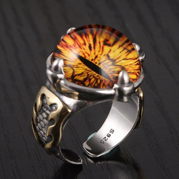Solid 925 Silver Adjustable All Seeing Eye Vintage Yellow Cubic Zirconia Ring - Ameeru Goods