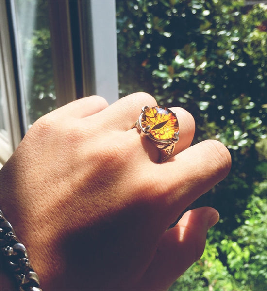 Solid 925 Silver Adjustable All Seeing Eye Vintage Yellow Cubic Zirconia Ring - Ameeru Goods