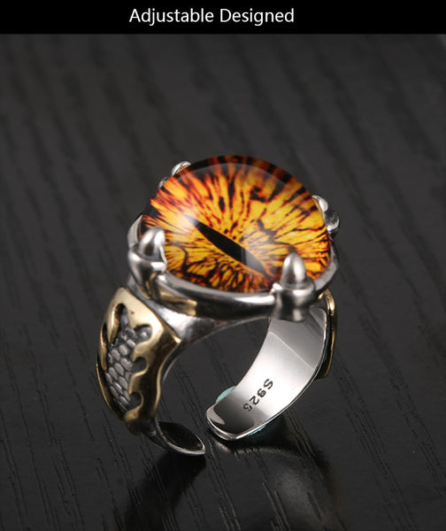 Solid 925 Silver Adjustable All Seeing Eye Vintage Yellow Cubic Zirconia Ring - Ameeru Goods
