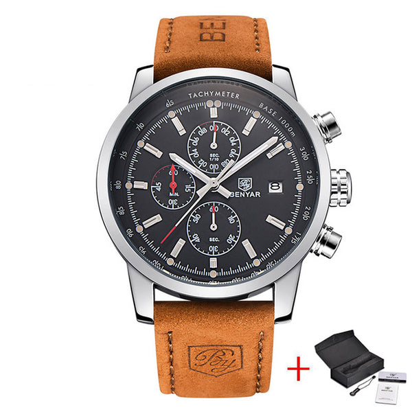 Leather Waterproof Sport Quartz Chronograph Wrist Watch - Ameeru Goods