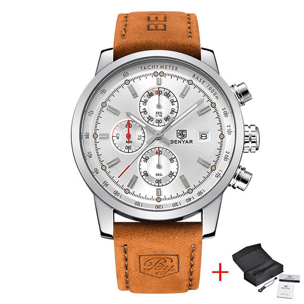 Leather Waterproof Sport Quartz Chronograph Wrist Watch - Ameeru Goods