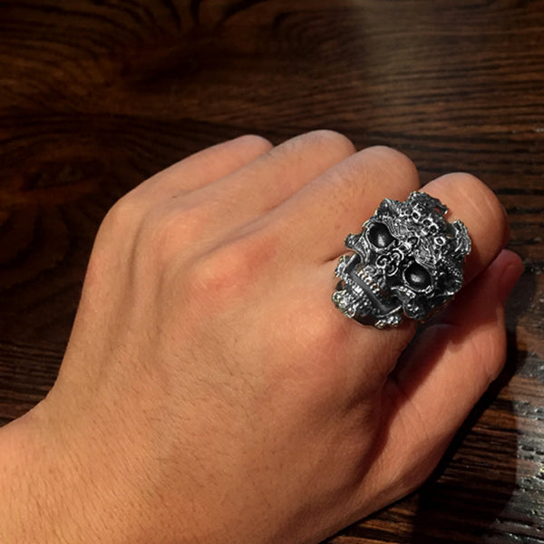 Real 925 Sterling Silver Skull Adjustable Ring for Men - Ameeru Goods