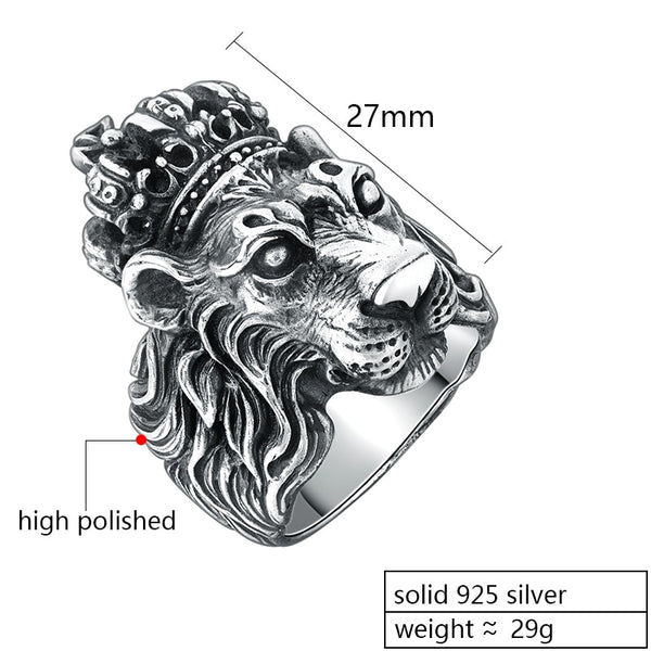 Solid 925 Sterling Silver Crown Lion King Ring - Ameeru Goods