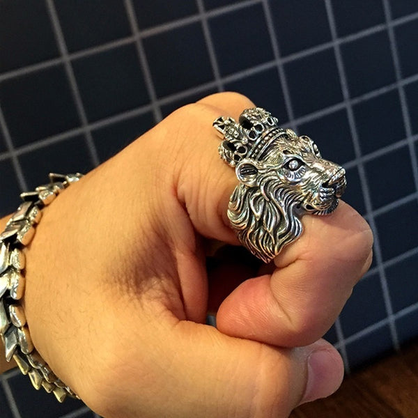Solid 925 Sterling Silver Crown Lion King Ring - Ameeru Goods