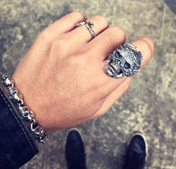 Real 925 Sterling Silver Skull Adjustable Ring for Men - Ameeru Goods