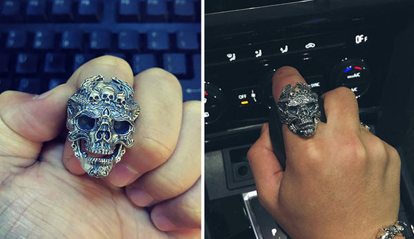 Real 925 Sterling Silver Skull Adjustable Ring for Men - Ameeru Goods