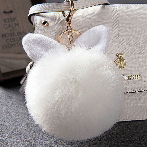 Synthetic Rabbit fur Pom Pom Keychain Charm - Ameeru Goods