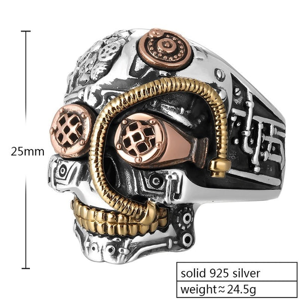 Solid 925 Sterling Silver Vintage SteamPunk Skull Ring - Ameeru Goods