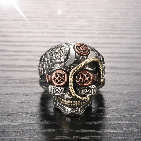 Solid 925 Sterling Silver Vintage SteamPunk Skull Ring - Ameeru Goods