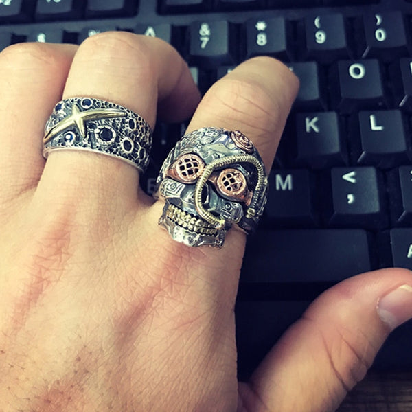 Solid 925 Sterling Silver Vintage SteamPunk Skull Ring - Ameeru Goods