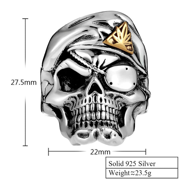 Solid 925 Silver Vintage One Eye Mercenary Skull Ring - Ameeru Goods