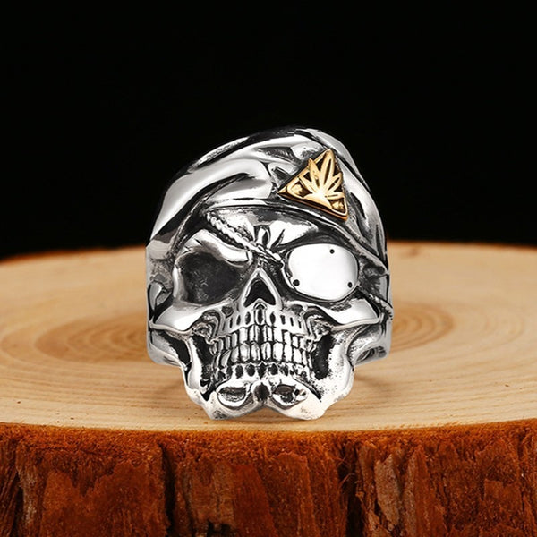 Solid 925 Silver Vintage One Eye Mercenary Skull Ring - Ameeru Goods