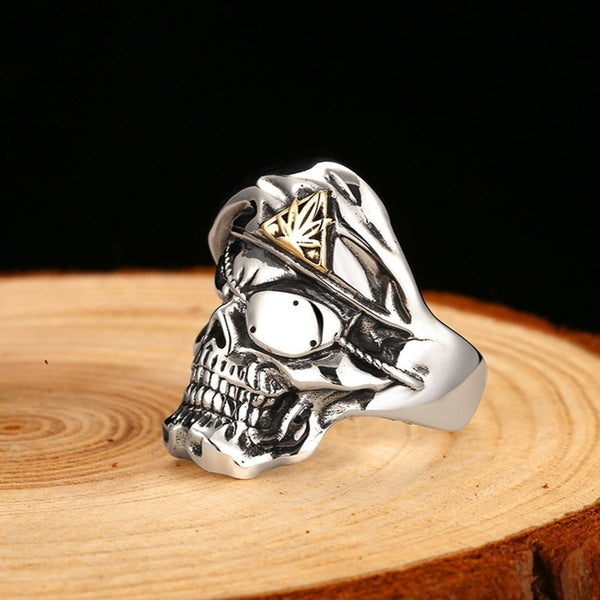 Solid 925 Silver Vintage One Eye Mercenary Skull Ring - Ameeru Goods