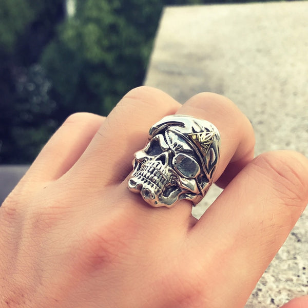 Solid 925 Silver Vintage One Eye Mercenary Skull Ring - Ameeru Goods