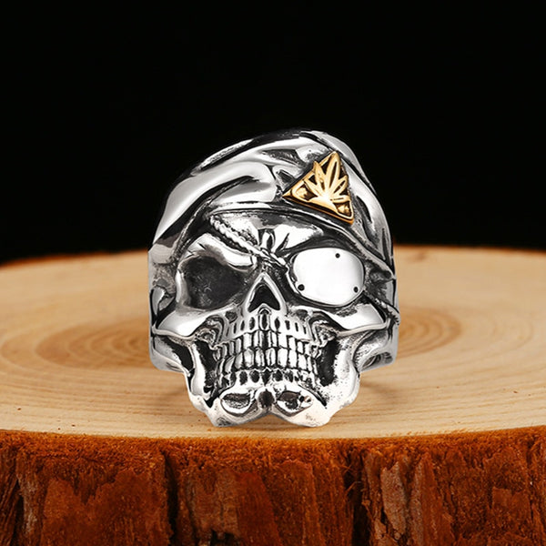 Solid 925 Silver Vintage One Eye Mercenary Skull Ring - Ameeru Goods