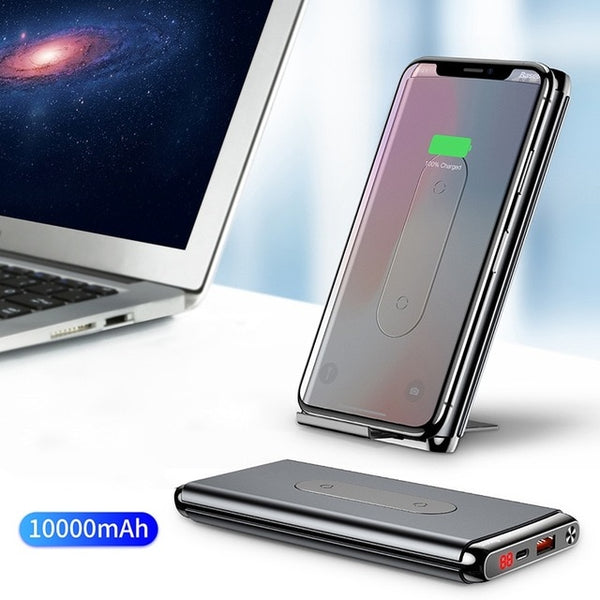 QI Wireless 10000 mAh Power Bank Charger + QC 3.0 Fast Charging USB External Battery Pack - Ameeru Goods