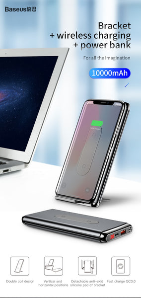 QI Wireless 10000 mAh Power Bank Charger + QC 3.0 Fast Charging USB External Battery Pack - Ameeru Goods