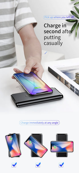 QI Wireless 10000 mAh Power Bank Charger + QC 3.0 Fast Charging USB External Battery Pack - Ameeru Goods