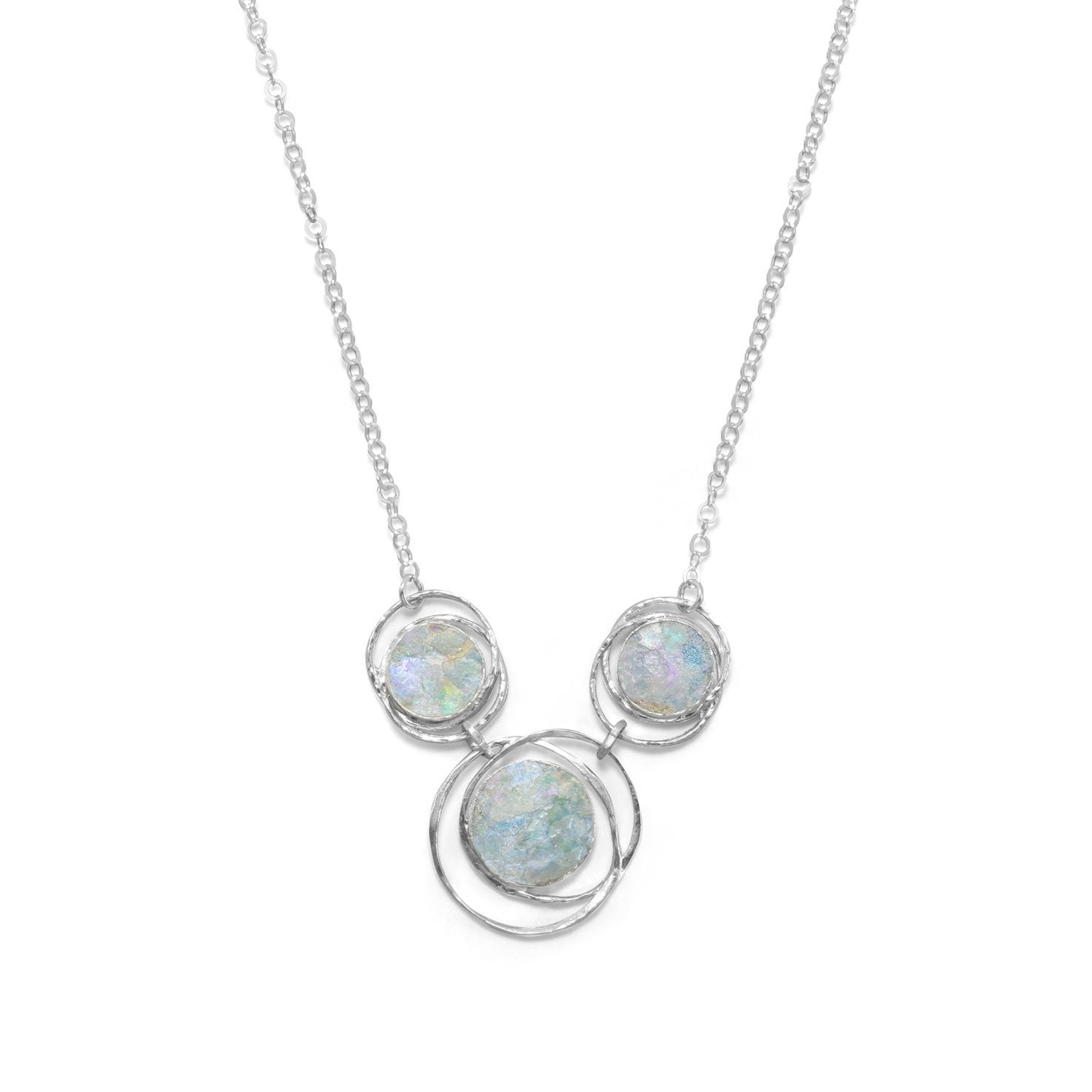 Sterling Silver Circle Roman Glass Necklace - Ameeru Goods